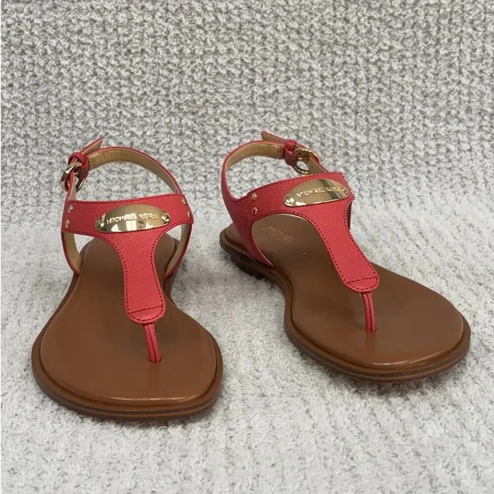 Michael Kors Pink Saffiano Leather Plate Thong Sandals Size 7M #77756